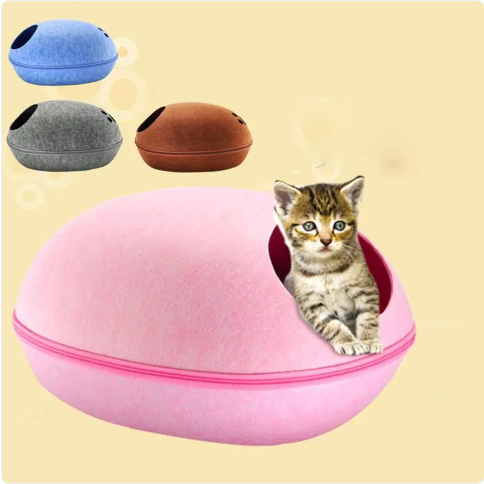 The Eggshell Cat Cave - Felted Hideaway Bed — primary product image