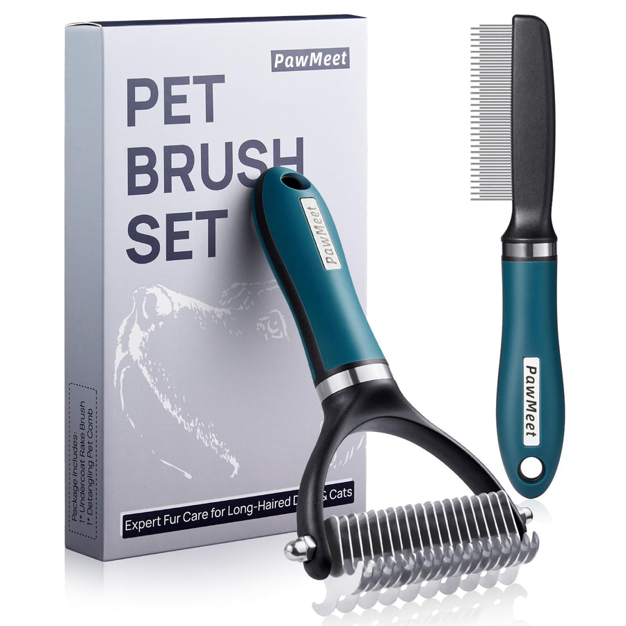 The PawMeet — Professional Deshedding Brush & Rake Combo